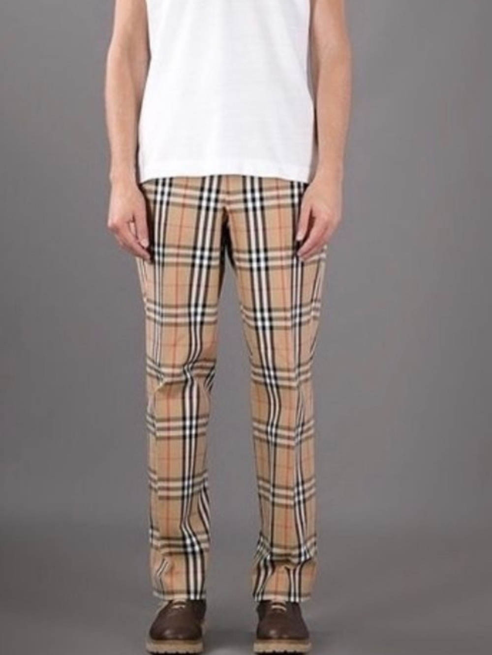 Vintage Burberry Beige Plaid Chinos with Signature Check